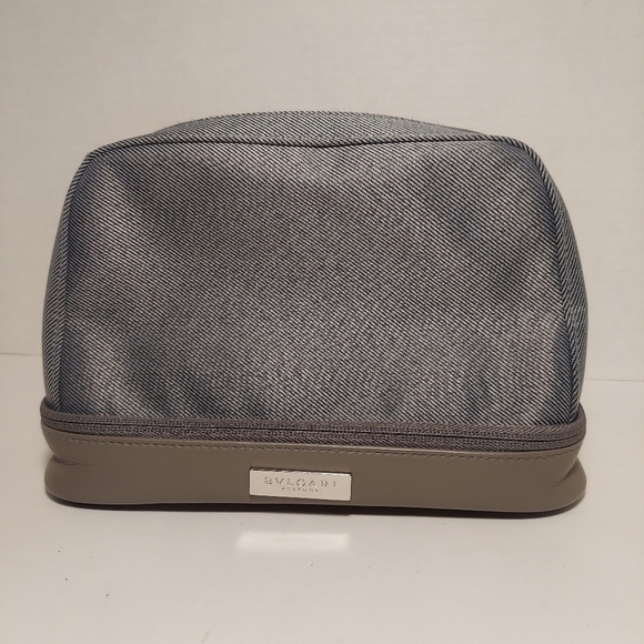 Bvlgari Parfums Pouch Clutch Cosmetic Toiletry Kit Carrier 2 Compartment Gray - Picture 1 of 12
